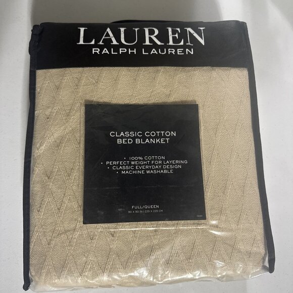 Lauren Ralph Lauren Classic Cotton Blanket Full Queen Gray MSRP $100 - Picture 1 of 3